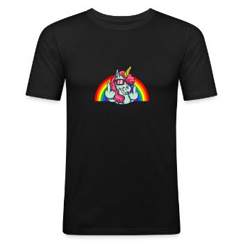 EInhorn mittelfinger ich könnt mich mal - Männer Slim Fit T-Shirt - Schwarz - Vorne - Nik (191cm)