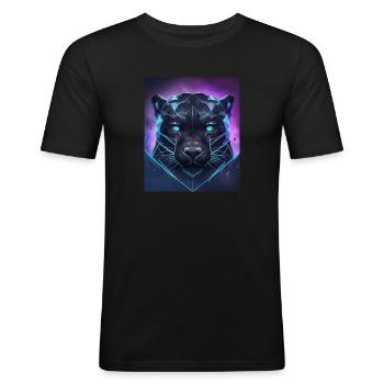 Geometric Panther Polygon Abstract Mystical - Men's Slim Fit T-Shirt - black - Front - Nik (191cm)