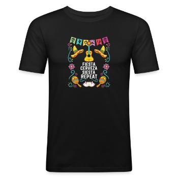 Fiesta Cerveza Siesta Repeat Beer Drinker - Men's Slim Fit T-Shirt - black - Front - Nik (191cm)