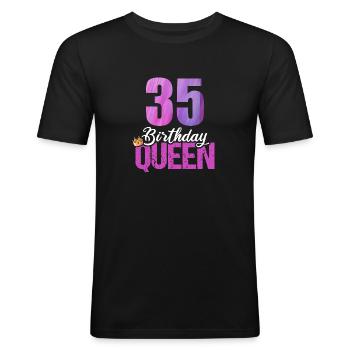 35 jaar 35 verjaardag Verjaardag Koningin - Mannen slim fit T-shirt - zwart - Voor - Nik (191cm)