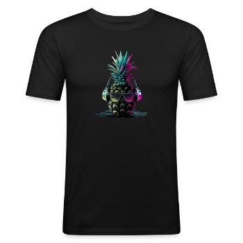 EDM Music Rave Festival Ananas Techno - T-shirt près du corps Homme - noir - Devant - Nik (191cm)