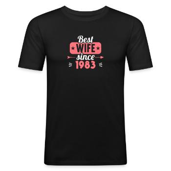 40e anniversaire de mariage Meilleure épouse depuis 1983 - T-shirt près du corps Homme - noir - Devant - Nik (191cm)