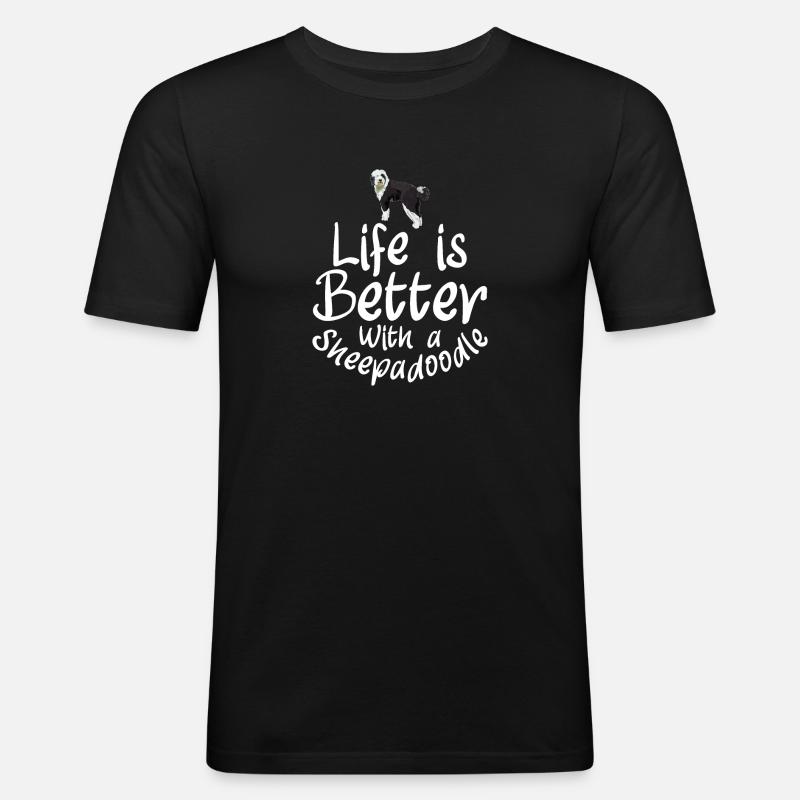 Sheepadoodle Doodle Hund - Männer Slim Fit T-Shirt - Schwarz