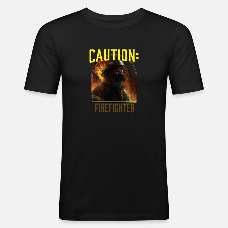 Caution Firefighter Fire Rescue Fireman - Männer Slim Fit T-Shirt - Schwarz