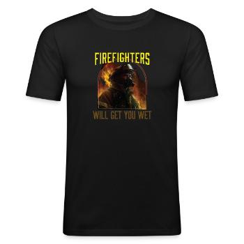 Les pompiers vous mouilleront pompier drôle - T-shirt près du corps Homme - noir - Devant - Nik (191cm)
