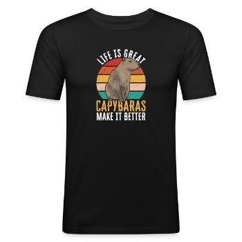 Rongeur Capybara - T-shirt près du corps Homme - noir - Devant - Nik (191cm)