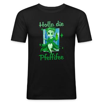 Holla die Pfeffifee Pfefferminz Likör Saufen JGA - Männer Slim Fit T-Shirt - Schwarz - Vorne - Nik (191cm)