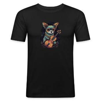 Chihuahua | Aloha Ukulele Hawaii Gitarre Lustiger - Männer Slim Fit T-Shirt - Schwarz - Vorne - Nik (191cm)