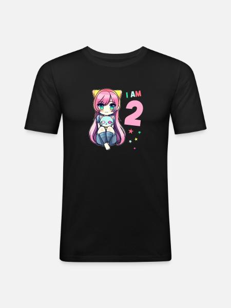 2 ans fille anime kawaii chat 2ème anniversaire - T-shirt près du corps Homme - noir