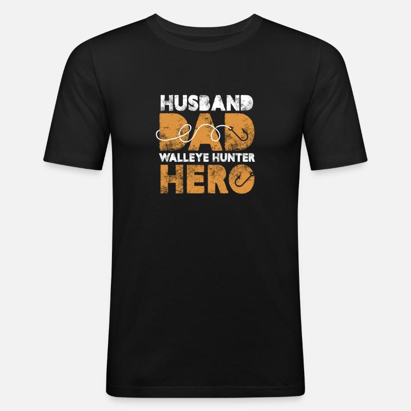 Husband Dad Walleye Hunter Hero - Männer Slim Fit T-Shirt - Schwarz