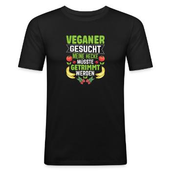 Veganer gesucht lustig Anti Vegan - Männer Slim Fit T-Shirt - Schwarz - Vorne - Nik (191cm)