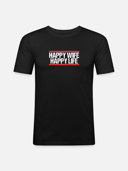 Femme heureuse Vie heureuse - T-shirt près du corps Homme - noir