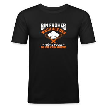 Der Frühe Vogel fängt den Wurm - Männer Slim Fit T-Shirt - Schwarz - Vorne - Nik (191cm)