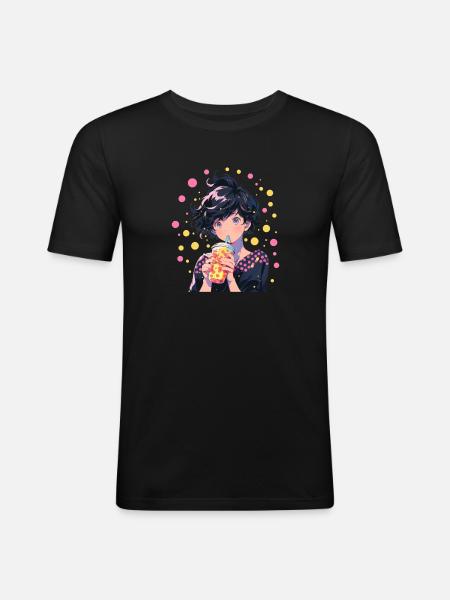 Anime et Boba Bubble Tea - T-shirt près du corps Homme - noir