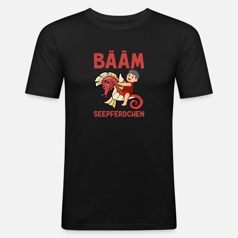 BÄÄM Seepferdchen Frühschwimmer - Männer Slim Fit T-Shirt - Schwarz