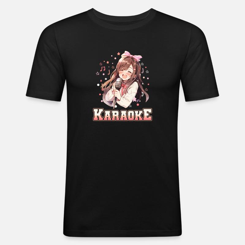 Mädchen Manga Anime Karaoke - Männer Slim Fit T-Shirt - Schwarz