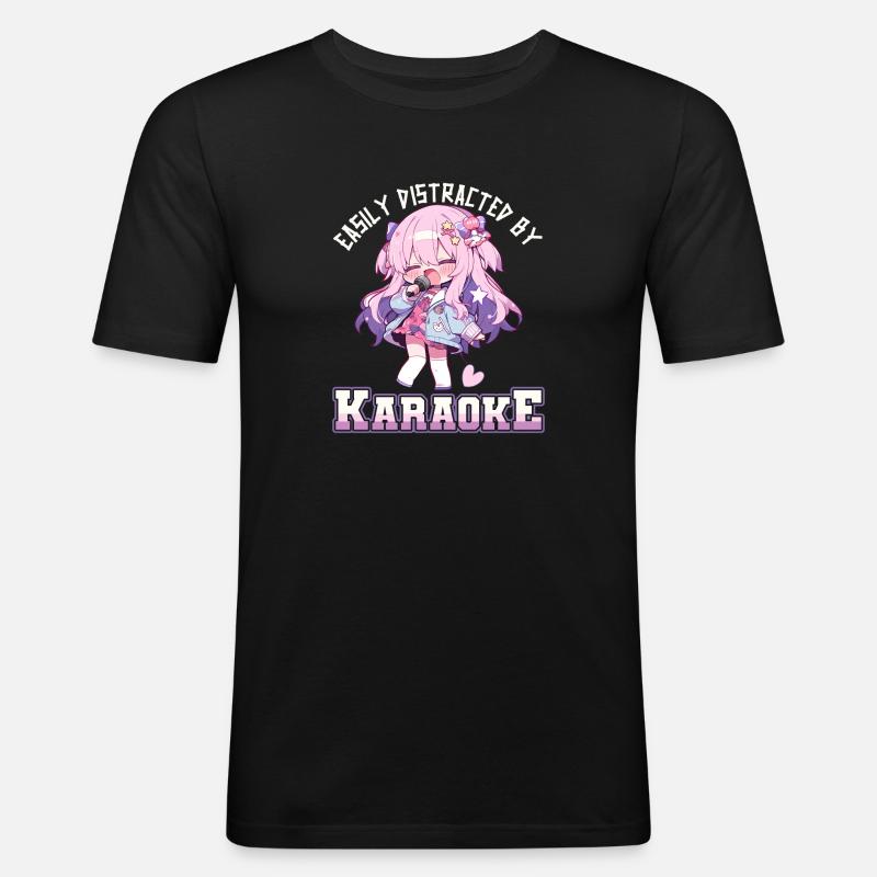 Easily distracted by Karaoke - Männer Slim Fit T-Shirt - Schwarz