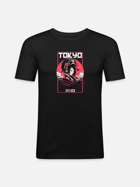 Asien 80er Japanischer Retro Samurais Samurai - Männer Slim Fit T-Shirt - Schwarz