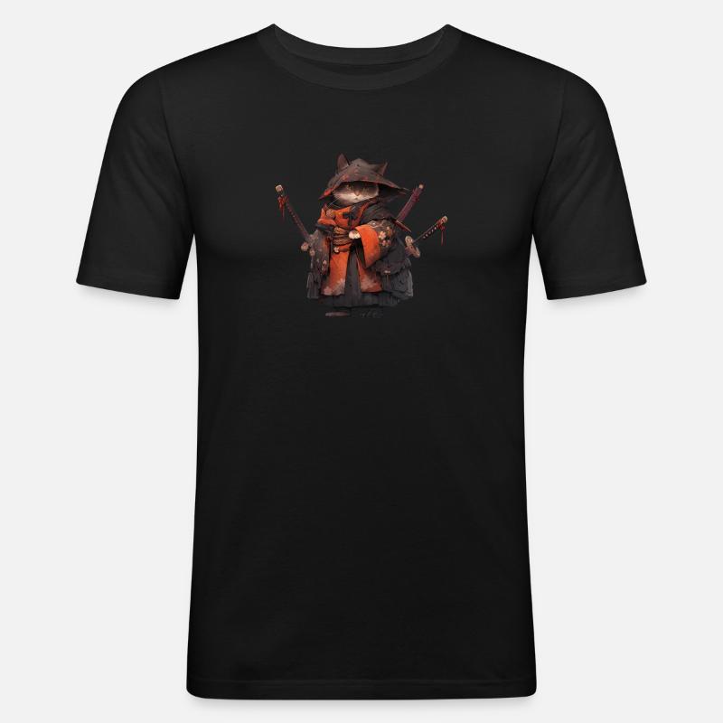 Asien Katze Japanischer Samurais Samurai - Männer Slim Fit T-Shirt - Schwarz