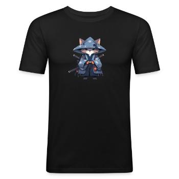 Asia Cat Japanese Samurai Samurai - Men's Slim Fit T-Shirt - black - Front - Nik (191cm)