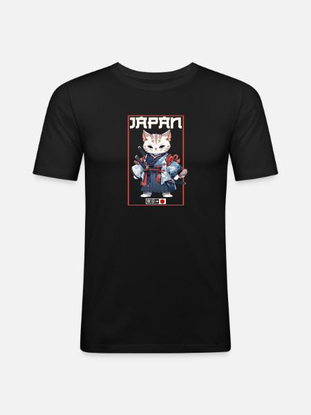 Asia Cat Japanese Samurai Samurai - Men's Slim Fit T-Shirt - black