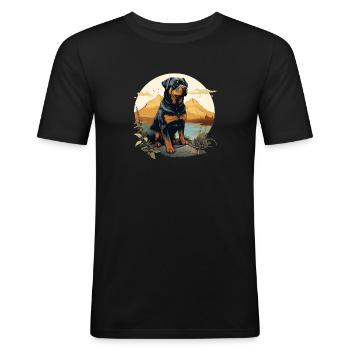 Rottweiler - Männer Slim Fit T-Shirt - Schwarz - Vorne - Nik (191cm)