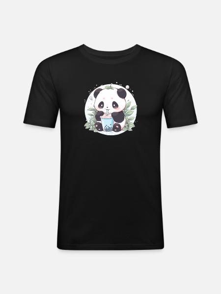 Kawaii Panda Drinks Boba Bubble Tea Chibi - Men's Slim Fit T-Shirt - black