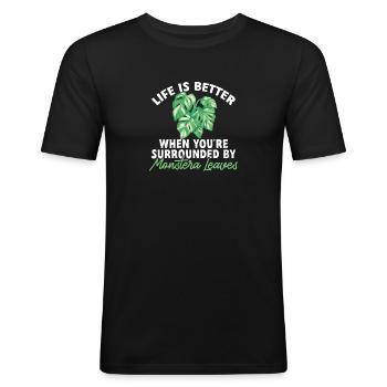 Monstera Deliciosa Albo Plante d’intérieur botanique - T-shirt près du corps Homme - noir - Devant - Nik (191cm)