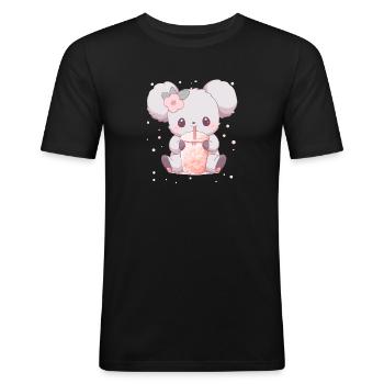 Kawaii Koala trinkt Boba Bubble Tea Chibi - Männer Slim Fit T-Shirt - Schwarz - Vorne - Nik (191cm)