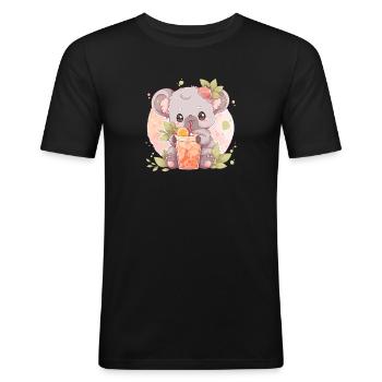 Kawaii Koala trinkt Boba Bubble Tea Chibi - Männer Slim Fit T-Shirt - Schwarz - Vorne - Nik (191cm)