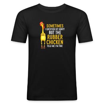 Gummihuhn Kostüm Spielzeug Gummihuhn - Männer Slim Fit T-Shirt - Schwarz - Vorne - Nik (191cm)