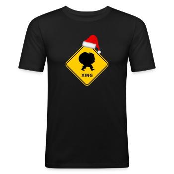 Wildwechsel "Weihnachtsmann mit Sack" / Mütze - Männer Slim Fit T-Shirt - Schwarz - Vorne - Nik (191cm)