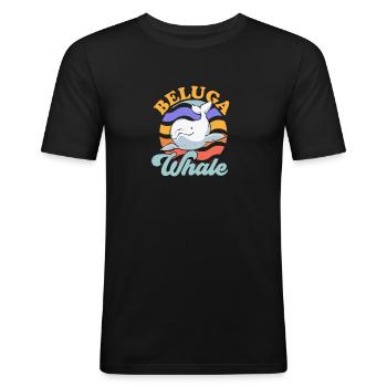 Baleine blanche Béluga - T-shirt près du corps Homme - noir - Devant - Nik (191cm)