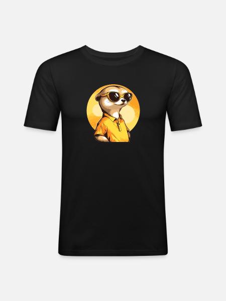 Erdmännchen Mit Sonnenbrille Meerkat - Männer Slim Fit T-Shirt - Schwarz