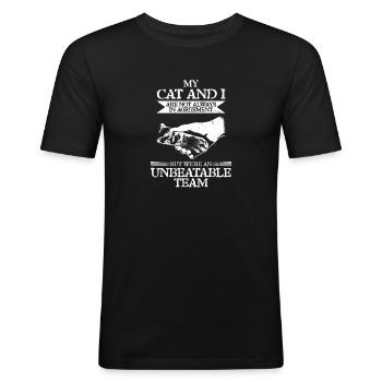 Unschlagbares Team - für katzenliebhaber - Männer Slim Fit T-Shirt - Schwarz - Vorne - Nik (191cm)