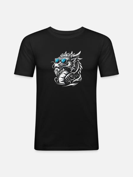Cool kinesisk drage med solbriller - Herre Slim Fit T-Shirt - sort