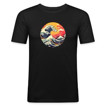 Große Welle The Great Wave Kanagawa - Men's Slim Fit T-Shirt - black - Front - Nik (191cm)