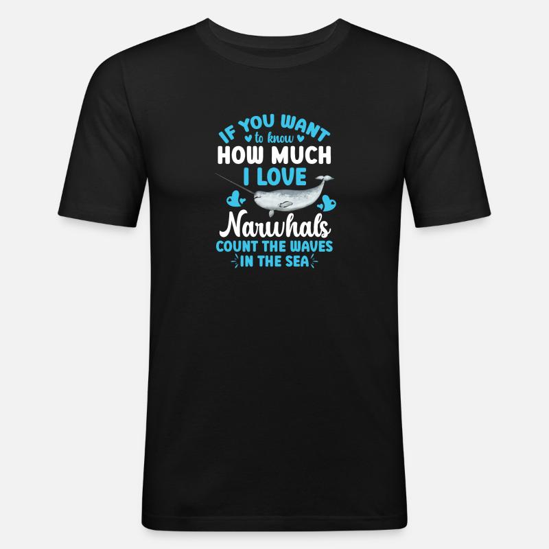 Narwal Einhornwal - Männer Slim Fit T-Shirt - Schwarz