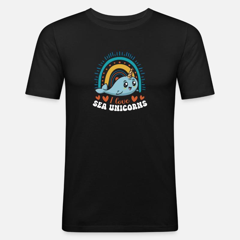 Narwal Einhornwal - Männer Slim Fit T-Shirt - Schwarz