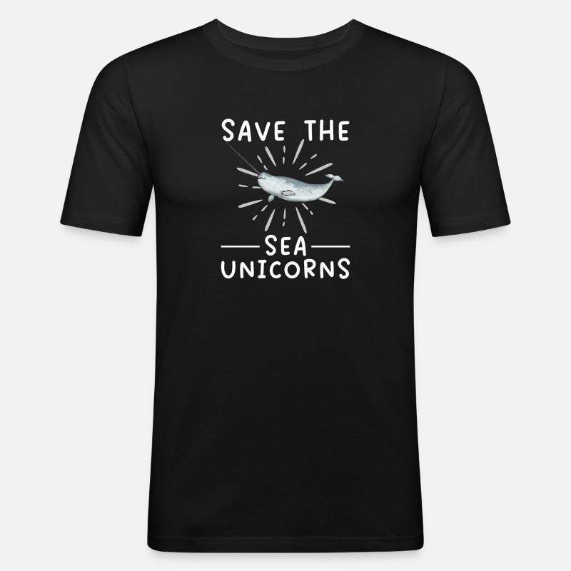 Narwal Einhornwal - Männer Slim Fit T-Shirt - Schwarz