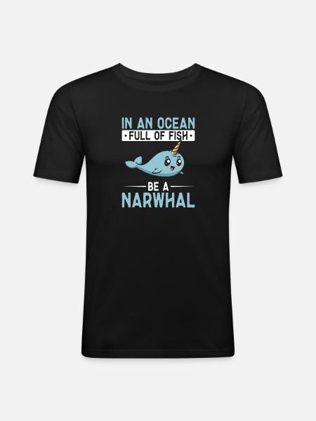 Narwal Einhornwal - Männer Slim Fit T-Shirt - Schwarz