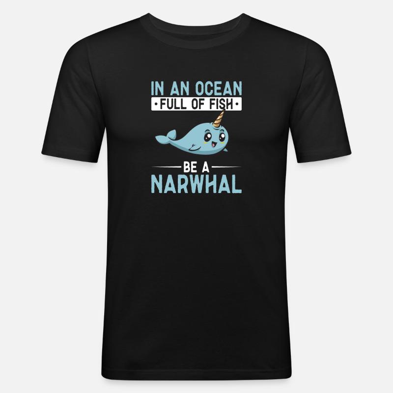 Narwal Einhornwal - Männer Slim Fit T-Shirt - Schwarz
