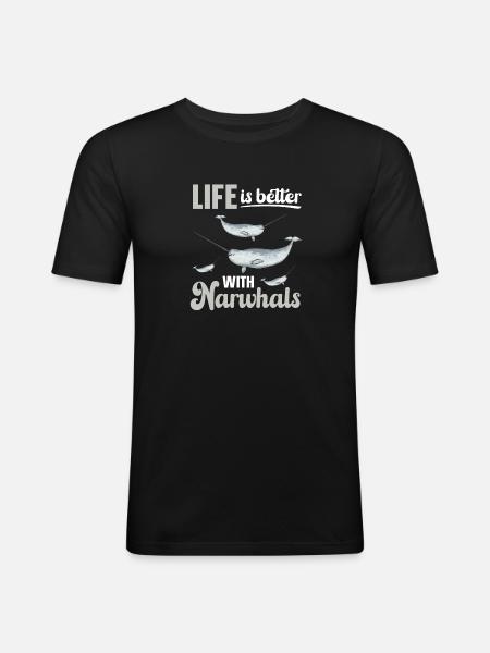 Narwal Einhornwal - Männer Slim Fit T-Shirt - Schwarz
