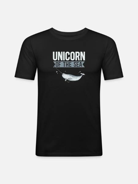 Narwal Einhornwal - Männer Slim Fit T-Shirt - Schwarz
