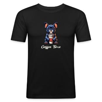 Niedliche französische Bulldogge zum Mitnehmen Kaffeeliebhaber Männer - Männer Slim Fit T-Shirt - Schwarz - Vorne - Nik (191cm)