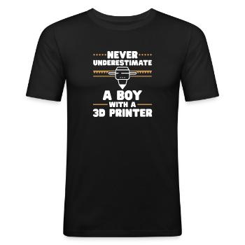 3D Drucker 3D Druck - Männer Slim Fit T-Shirt - Schwarz - Vorne - Nik (191cm)