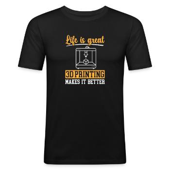 3D Drucker 3D Druck - Männer Slim Fit T-Shirt - Schwarz - Vorne - Nik (191cm)