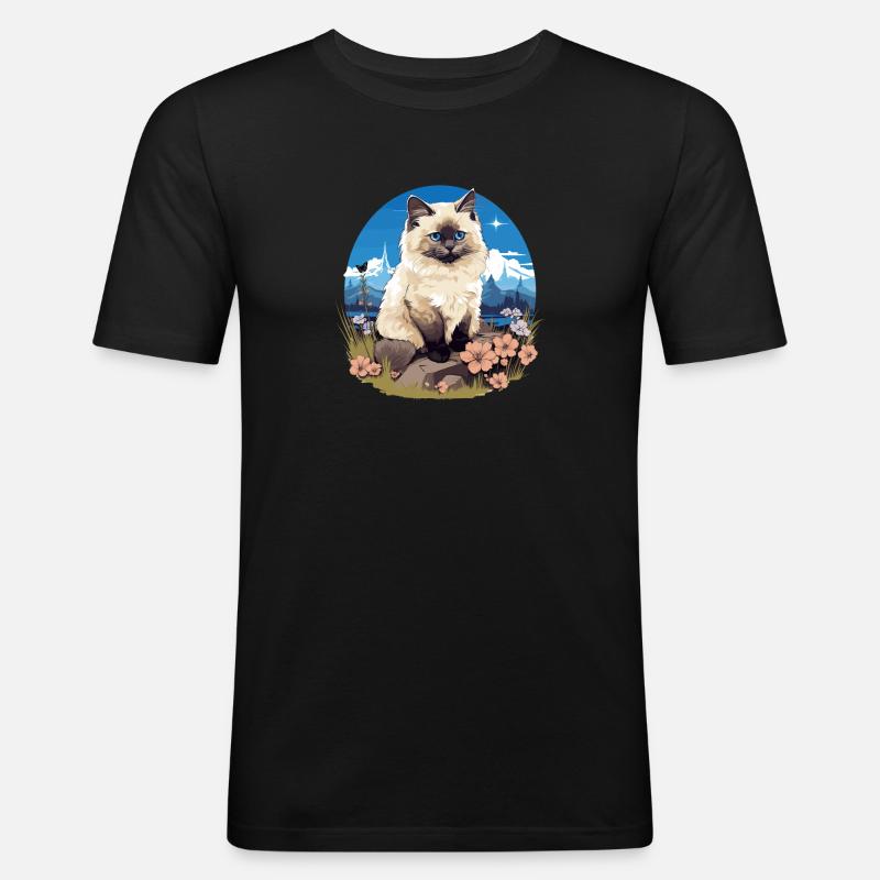 Chat de Birmanie Birma Katze - T-shirt près du corps Homme - noir