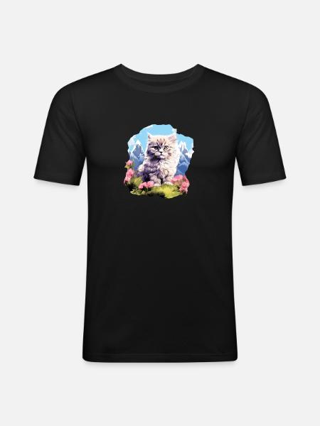 Persian Cat Perserkatze - Männer Slim Fit T-Shirt - Schwarz