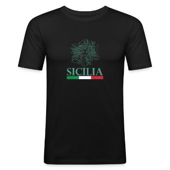 Sizilien Trinacria Region Italien Urlaub Catania - Männer Slim Fit T-Shirt - Schwarz - Vorne - Nik (191cm)